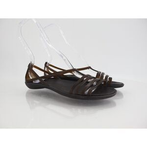 Crocs Women's Isabella Sandal Size 8 T-Strap Black Gray Strappy Flat Huarache